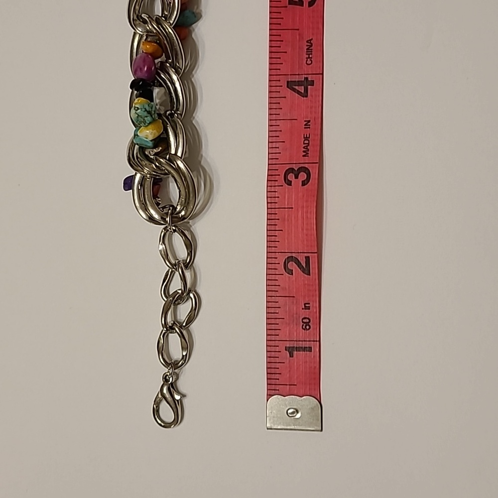 Multi-Colored Stone Weave Silver-Tone Double Link… - image 7